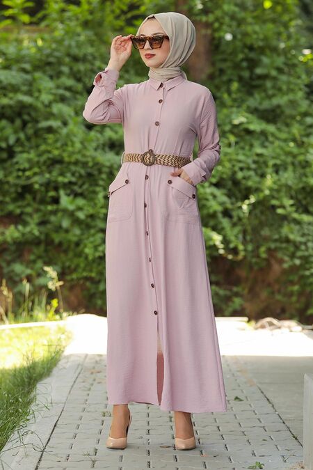 Powder Pink Hijab Daily Dress 3318PD - NEVA STYLE