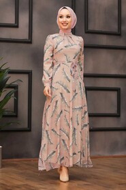 Powder Pink Hijab Daily Dress 81540PD - 1