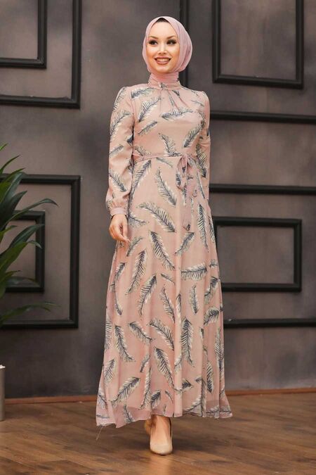 Powder Pink Hijab Daily Dress 81540PD - NEVA STYLE