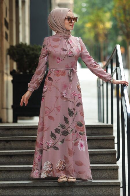 Powder Pink Hijab Daily Dress 8154PD - NEVA STYLE