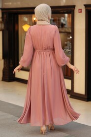 Powder Pink Hijab Dress 10337PD - 3