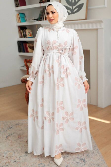 Powder Pink Hijab Dress 10377PD - NEVA STYLE