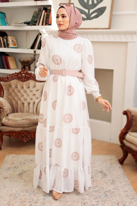 Powder Pink Hijab Dress 10384PD - NEVA STYLE