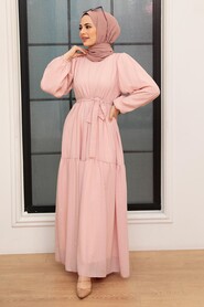 Powder Pink Hijab Dress 10414PD - 1