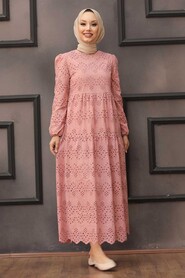 Powder Pink Hijab Dress 1073PD - 1