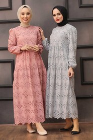 Powder Pink Hijab Dress 1073PD - 2