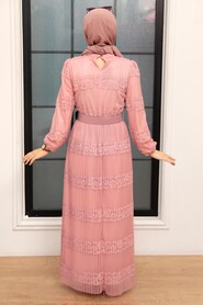 Powder Pink Hijab Dress 12240PD - 3