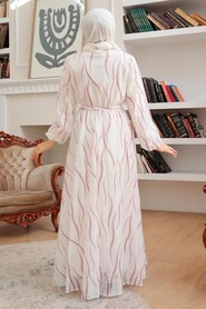 Powder Pink Hijab Dress 12302PD - 4