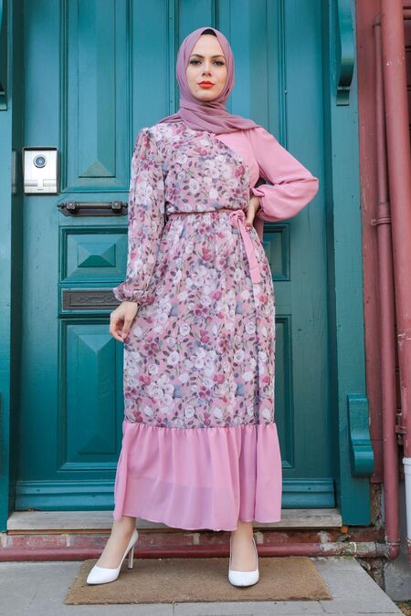 Powder Pink Hijab Dress 12328PD - NEVA STYLE
