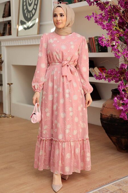Powder Pink Hijab Dress 13311PD - NEVA STYLE