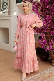 Powder Pink Hijab Dress 13311PD - 3