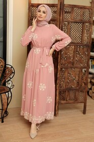 Powder Pink Hijab Dress 1332PD - 2