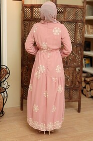 Powder Pink Hijab Dress 1332PD - 3