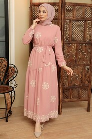 Powder Pink Hijab Dress 1332PD - 1