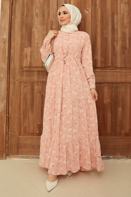 Powder Pink Hijab Dress 22152PD - NEVA STYLE