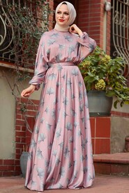 Powder Pink Hijab Dress 22165PD - 1