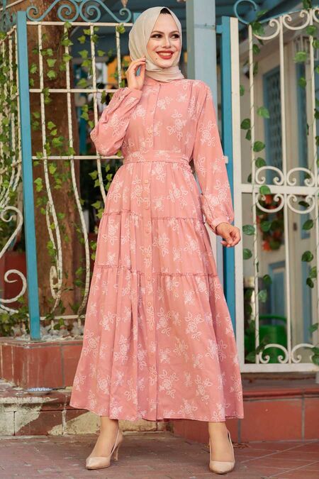 Powder Pink Hijab Dress 2284PD - NEVA STYLE