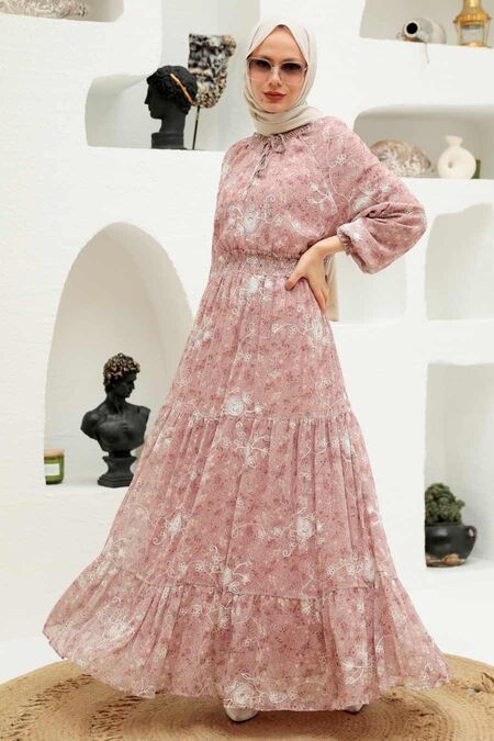Powder Pink Hijab Dress 2327PD - NEVA STYLE