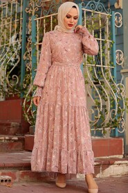 Powder Pink Hijab Dress 2391PD - 1