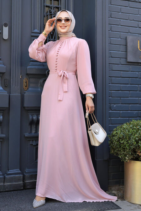 Powder Pink Hijab Dress 2703PD - NEVA STYLE