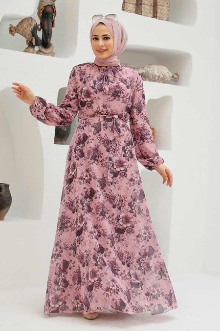 Powder Pink Hijab Dress 279055PD - NEVA STYLE