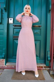 Powder Pink Hijab Dress 2809PD - 1