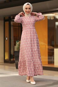 Powder Pink Hijab Dress 2848PD - 4