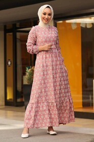Powder Pink Hijab Dress 2848PD - 5