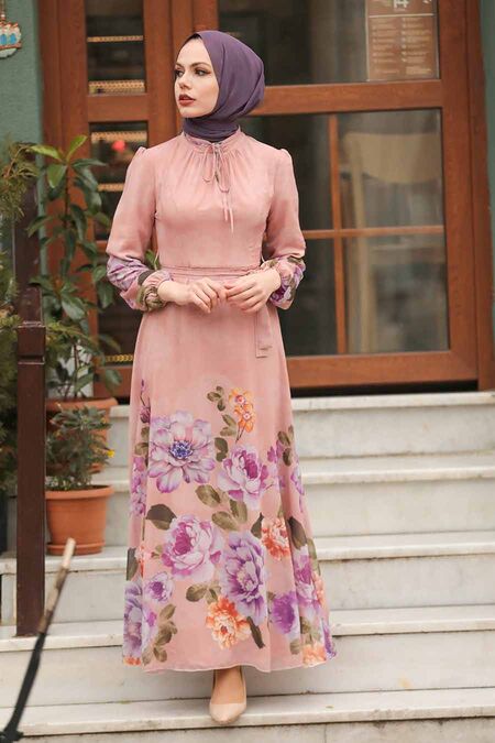 Powder Pink Hijab Dress 2875PD - NEVA STYLE
