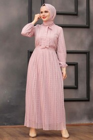Powder Pink Hijab Dress 3042PD - 1