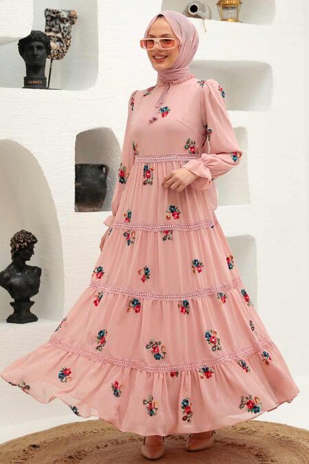 Powder Pink Hijab Dress 32810PD - NEVA STYLE