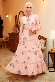 Powder Pink Hijab Dress 32811PD - 1