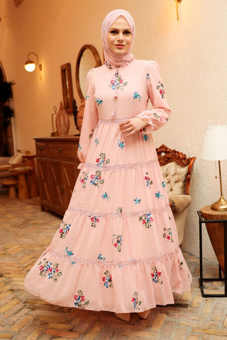 Powder Pink Hijab Dress 32811PD - NEVA STYLE