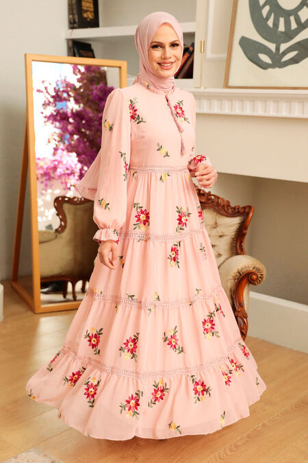 Powder Pink Hijab Dress 32812PD - NEVA STYLE