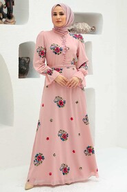 Powder Pink Hijab Dress 32943PD - 1