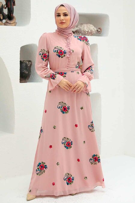 Powder Pink Hijab Dress 32943PD - NEVA STYLE
