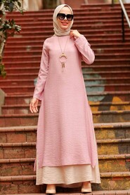 Powder Pink Hijab Dress 3366PD - 1