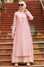 Powder Pink Hijab Dress 3366PD - 2