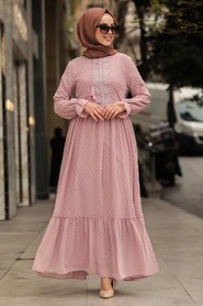 Powder Pink Hijab Dress 44690PD - 1