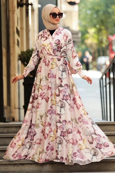 Powder Pink Hijab Dress 53491PD - NEVA STYLE