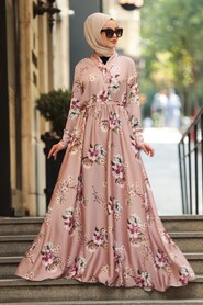 Powder Pink Hijab Dress 53495PD - 1