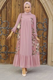 Powder Pink Hijab Dress 60712PD - 1