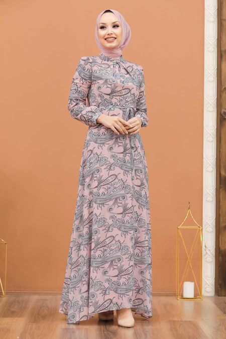 Powder Pink Hijab Dress 815401PD - NEVA STYLE
