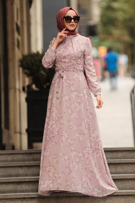 Powder Pink Hijab Dress 815404PD - NEVA STYLE