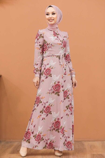 Powder Pink Hijab Dress 815406PD - NEVA STYLE