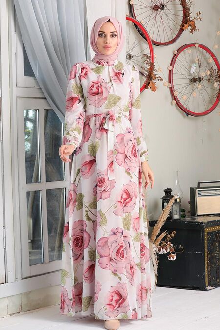 Powder Pink Hijab Dress 815407PD - NEVA STYLE