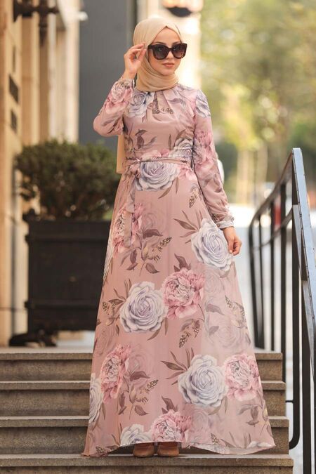 Powder Pink Hijab Dress 815408PD - NEVA STYLE