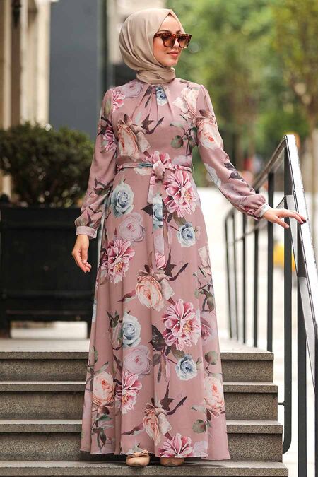 Powder Pink Hijab Dress 81543PD - NEVA STYLE