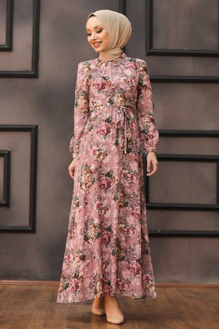 Powder Pink Hijab Dress 81546PD - NEVA STYLE
