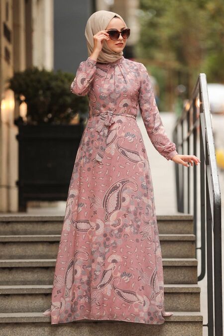 Powder Pink Hijab Dress 81549PD - NEVA STYLE